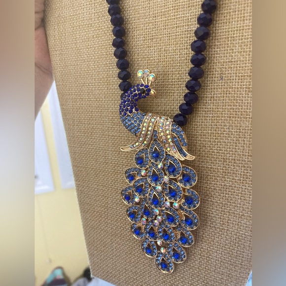 Eye Candy Jeweled Peacock Necklace with Blue Crystals New w/ Tags - Picture 9 of 14